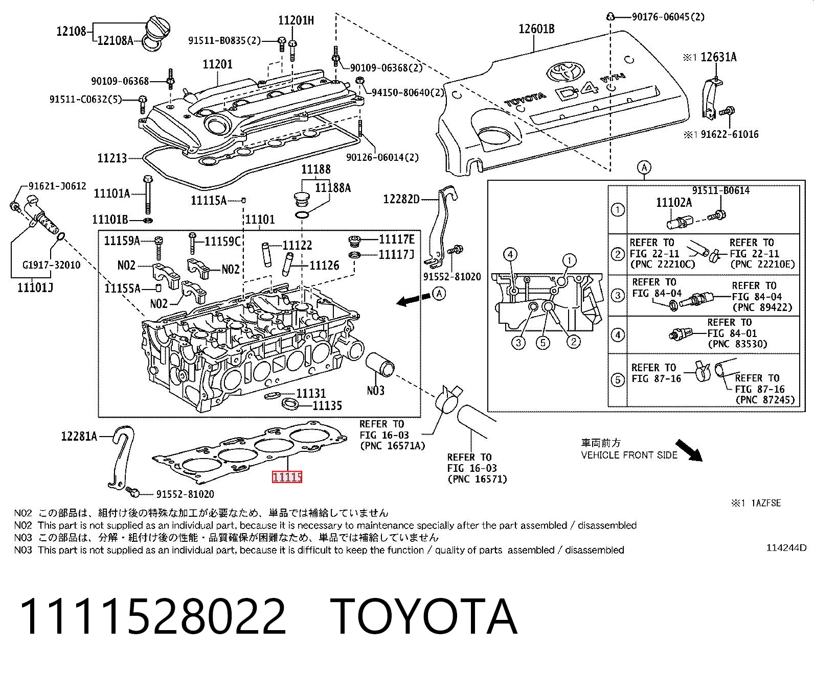 Do koszyka Uszczelka głowicy cylindrów Toyota Avensis Verso LCM