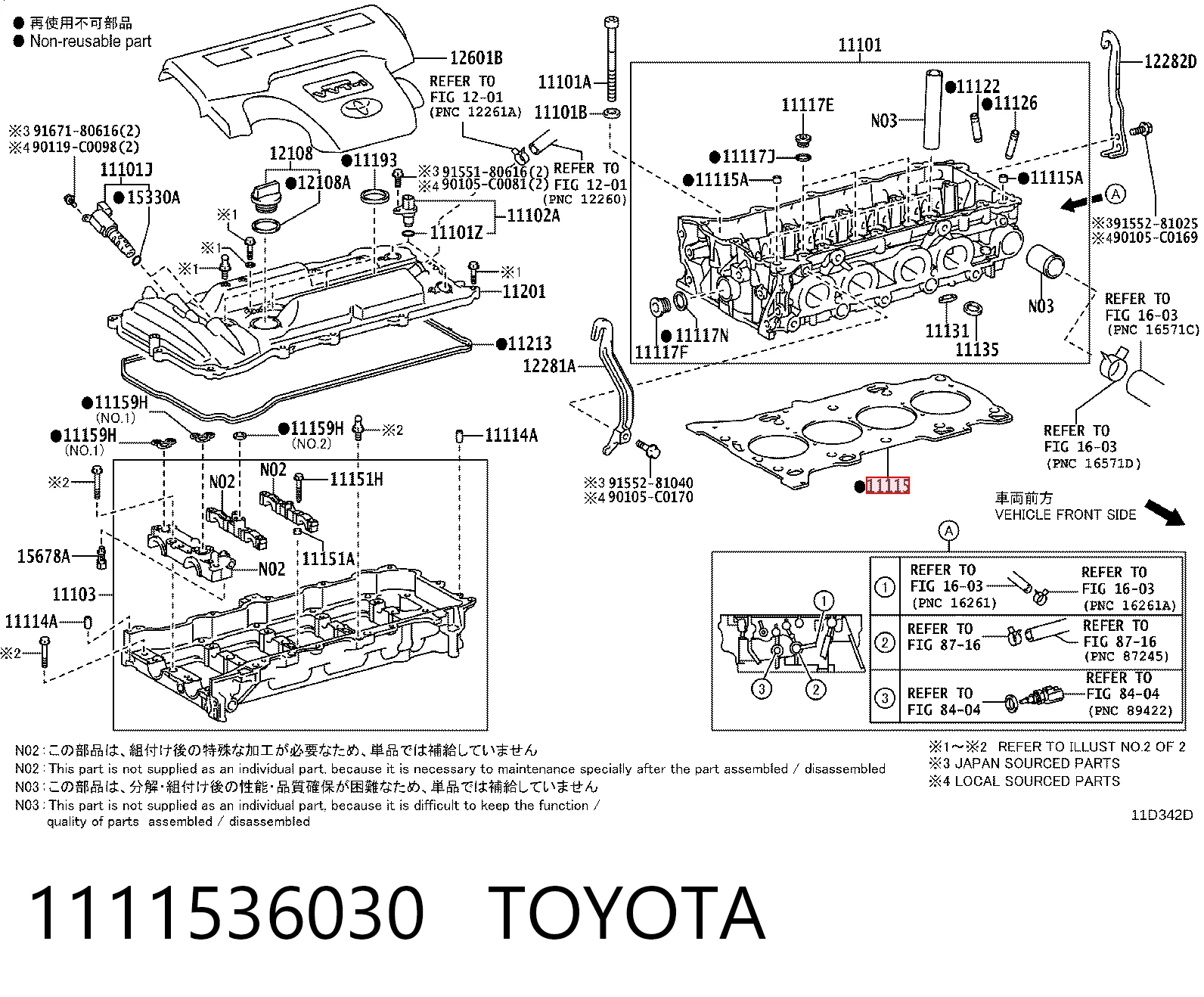 1111536030 Toyota Uszczelka głowicy cylindrów