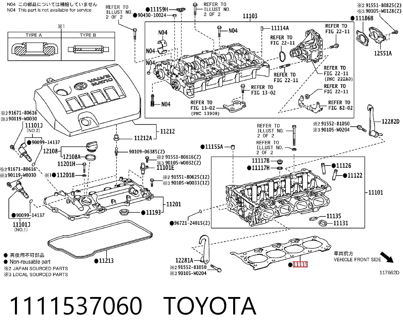 1111537060 Toyota Uszczelka głowicy cylindrów
