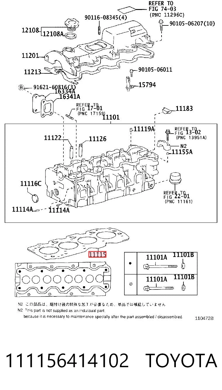 111156414102 Toyota Uszczelka głowicy cylindrów