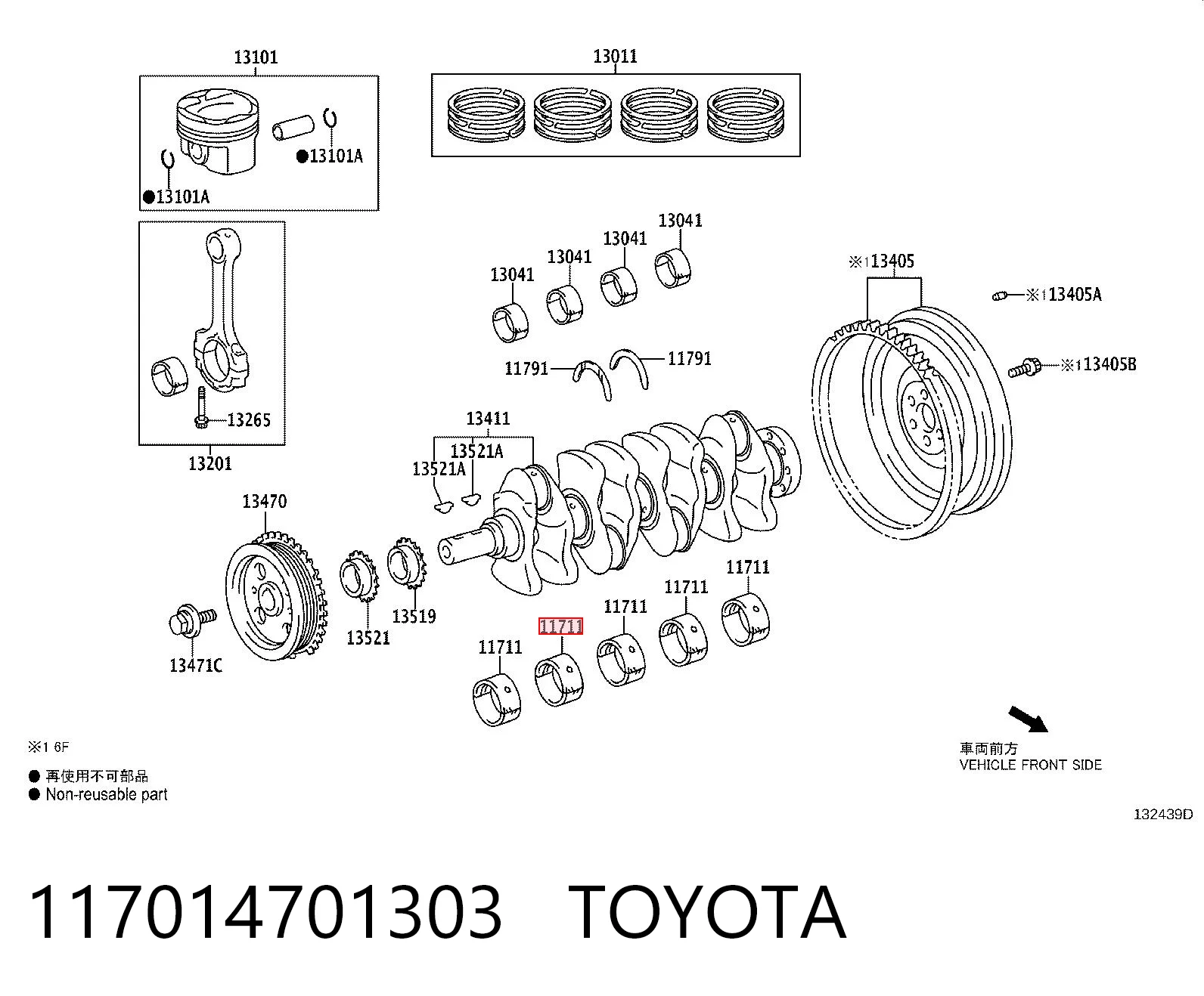 117014701303 Toyota Panewki główne wału korbowego, zestaw, standardowe (STD)
