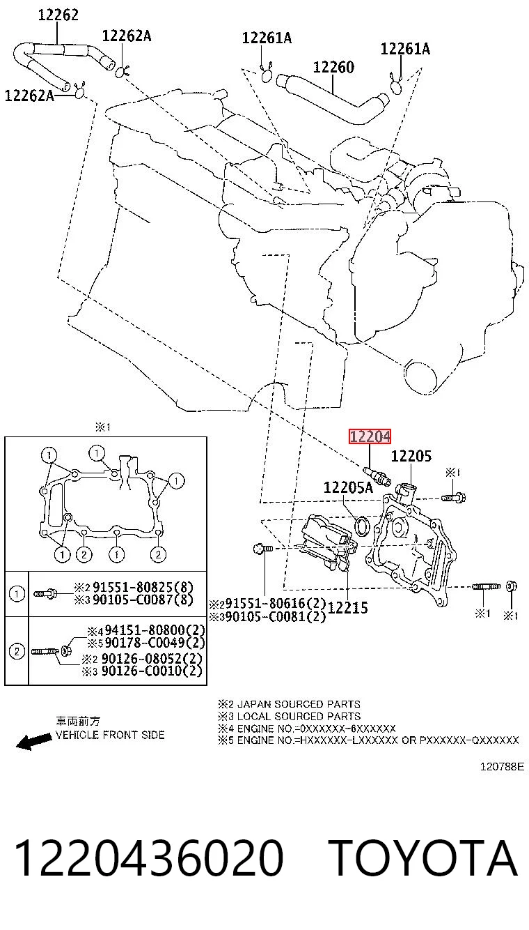 1220436020 Toyota Zawór PCV odpowietrzający silnik