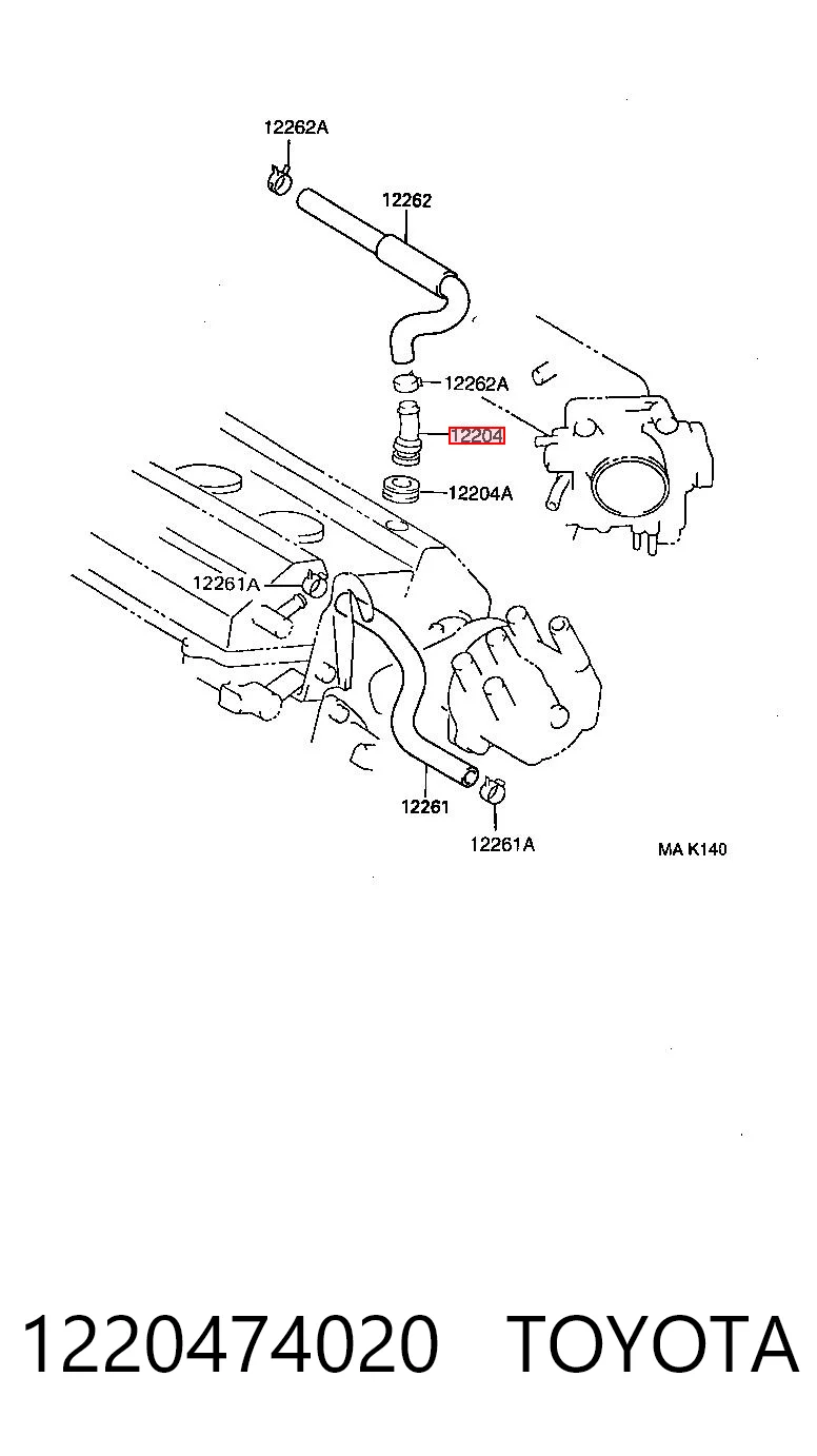 1220474020 Toyota Zawór PCV odpowietrzający silnik