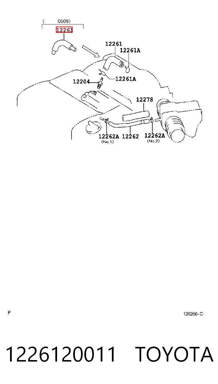 1226120011 Toyota Króciec wentylacji kadłuba (separatora oleju)
