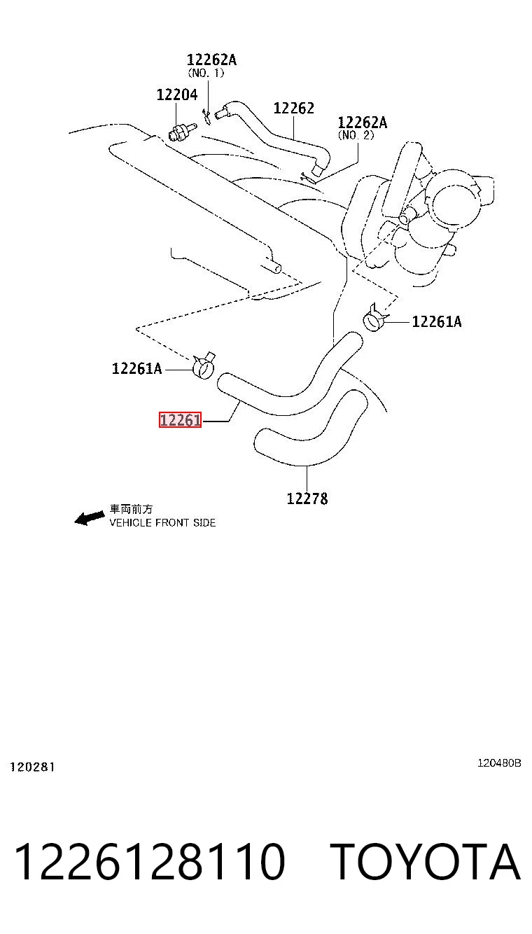 1226128110 Toyota Króciec wentylacji kadłuba (separatora oleju)