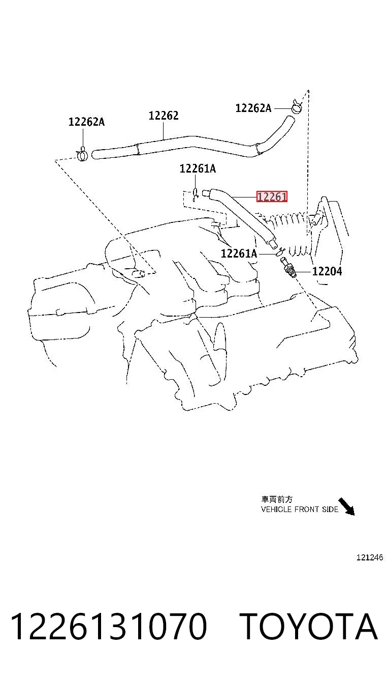 1226131070 Toyota Króciec wentylacji kadłuba (separatora oleju)