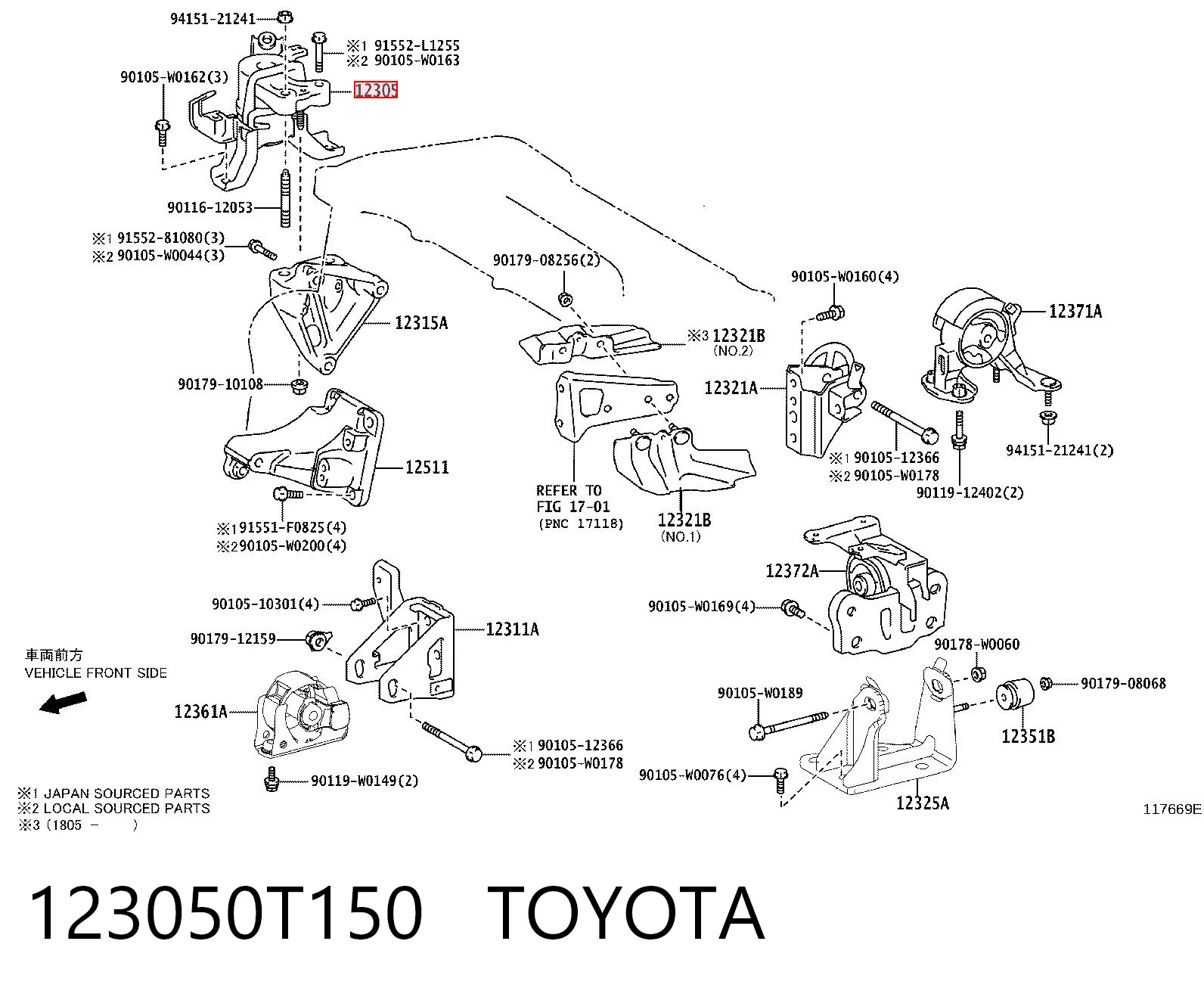 123050T150 Toyota Poduszka (podpora) silnika prawa