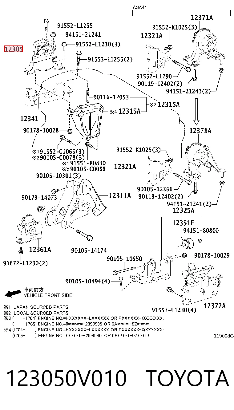 123050V010 Toyota Poduszka (podpora) silnika prawa