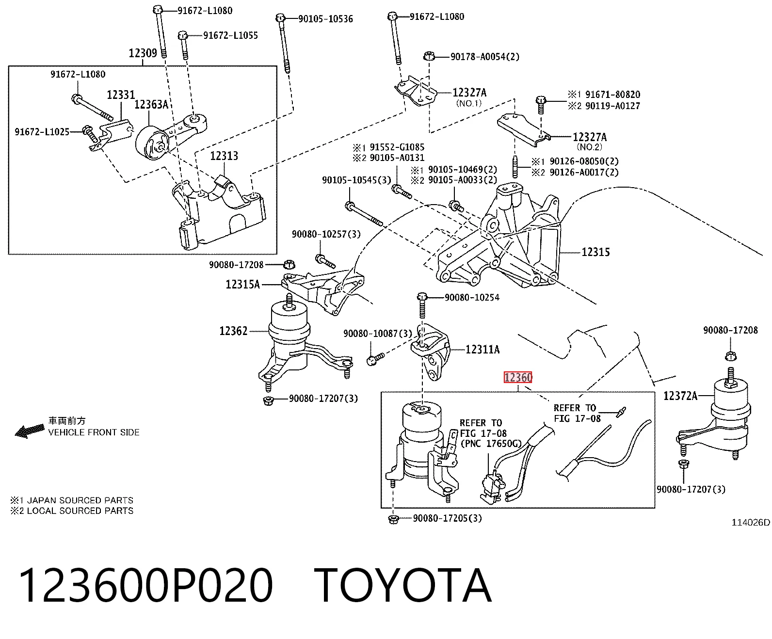 123600P020 Toyota Poduszka (podpora) silnika przednia