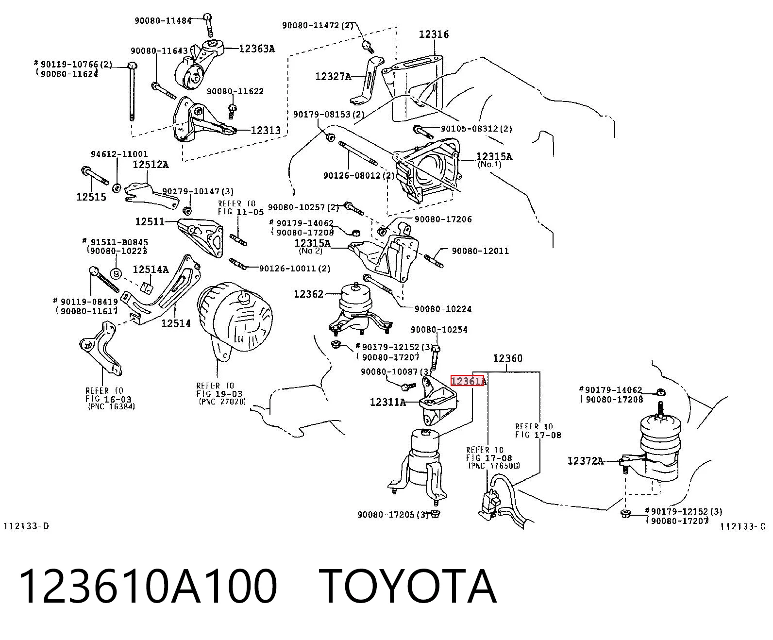 123610A100 Toyota Poduszka (podpora) silnika przednia