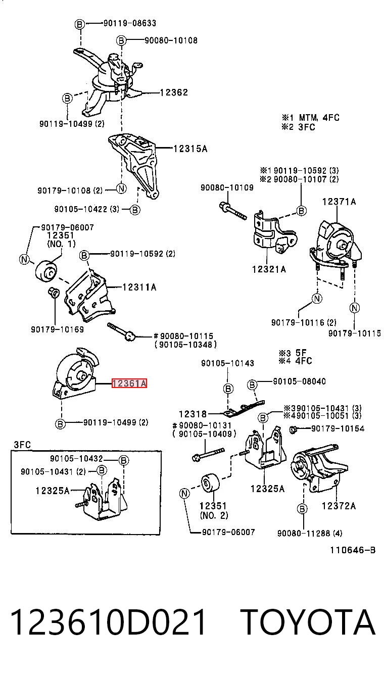 123610D021 Toyota Poduszka (podpora) silnika przednia