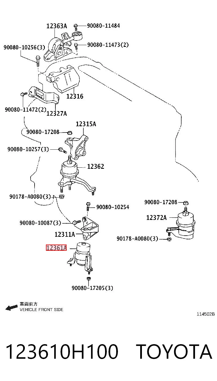 123610H100 Toyota Poduszka (podpora) silnika przednia