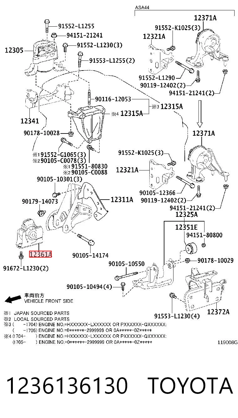 1236136130 Toyota Poduszka (podpora) silnika przednia