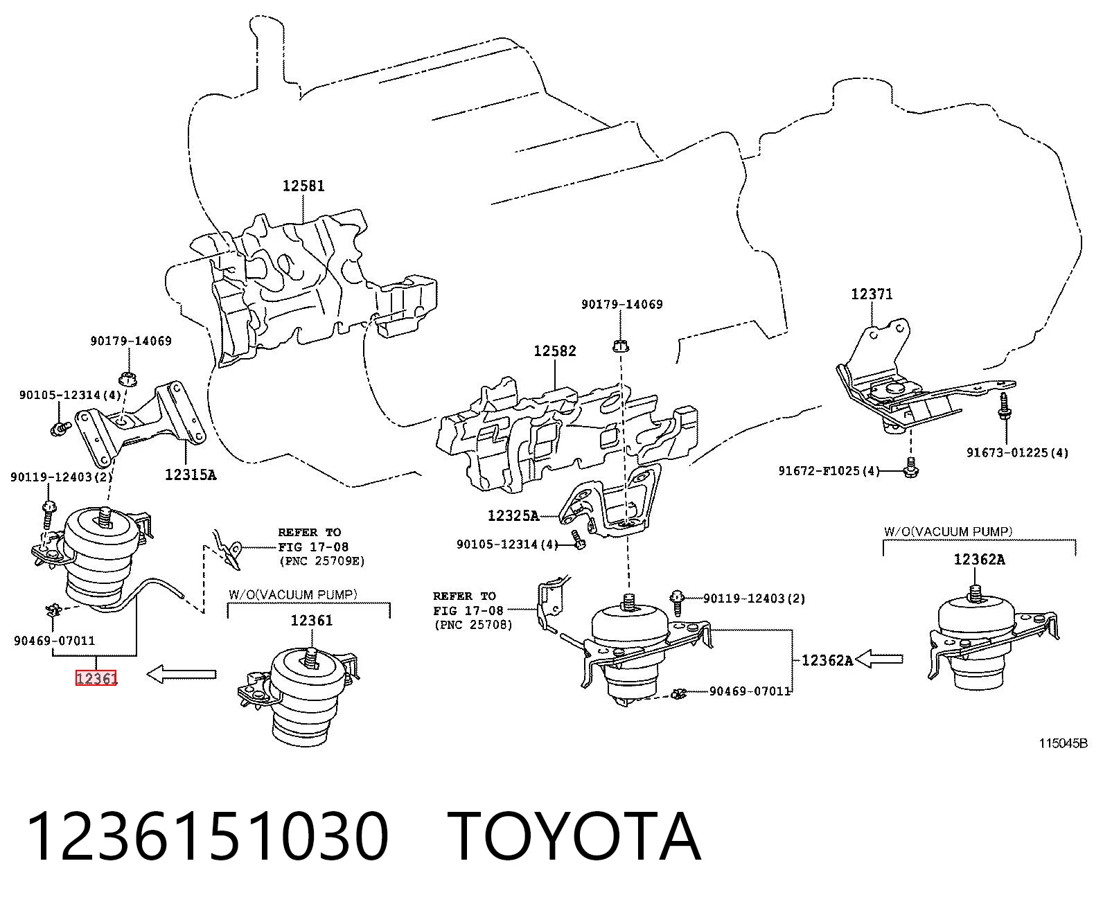 1236151030 Toyota Poduszka (podpora) silnika prawa