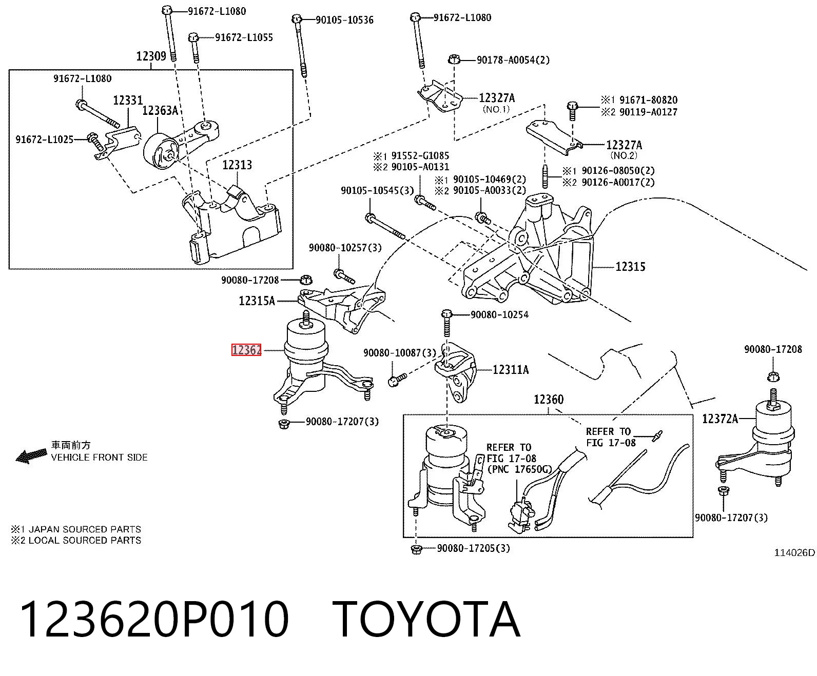 123620P010 Toyota Poduszka (podpora) silnika prawa