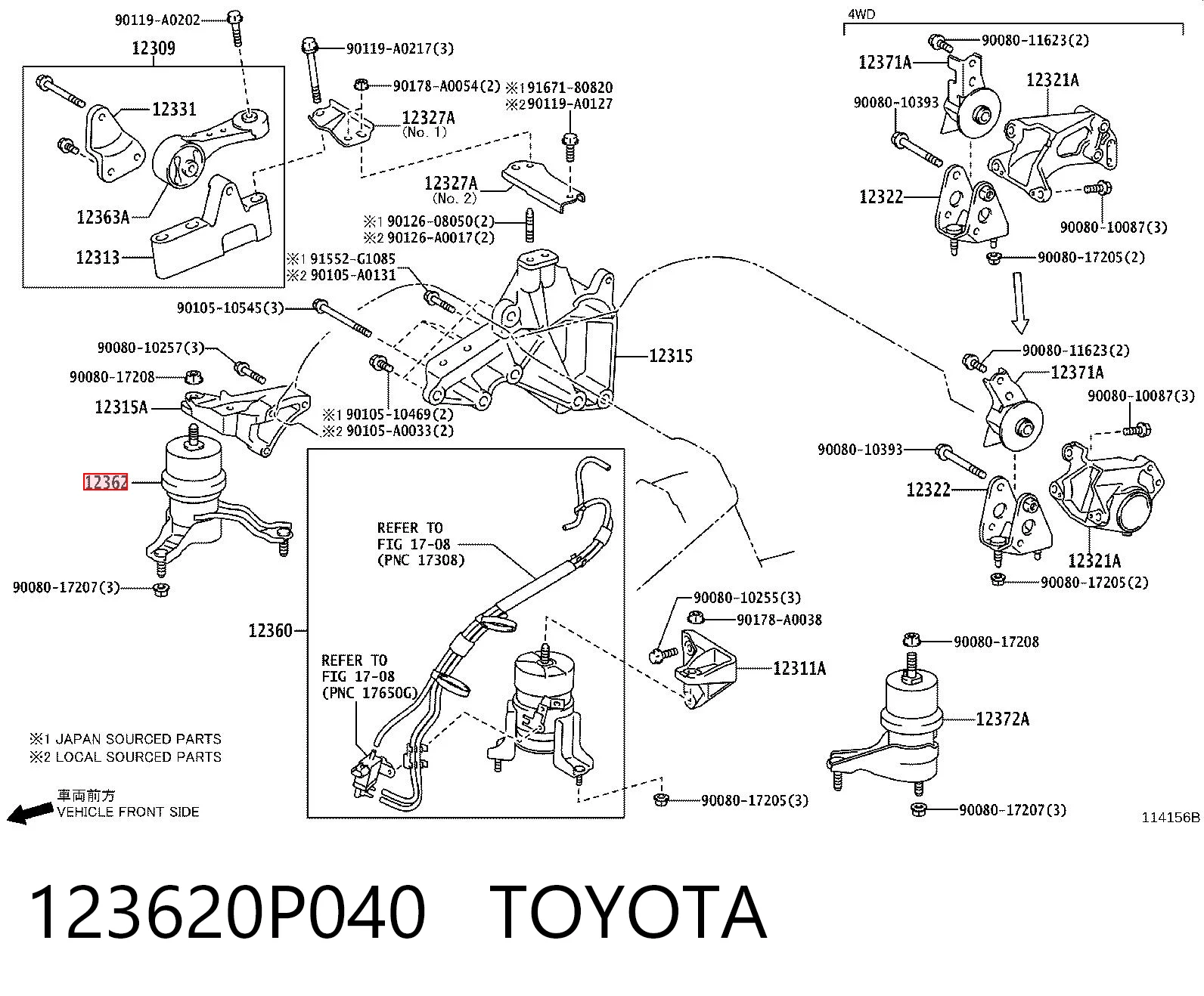 123620P040 Toyota Poduszka (podpora) silnika prawa
