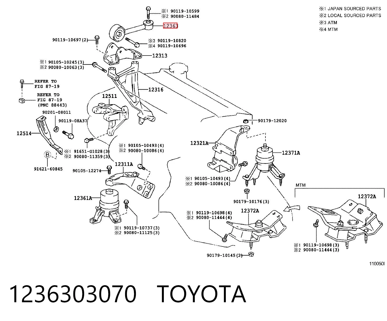 1236303070 Toyota Poduszka (podpora) silnika prawa
