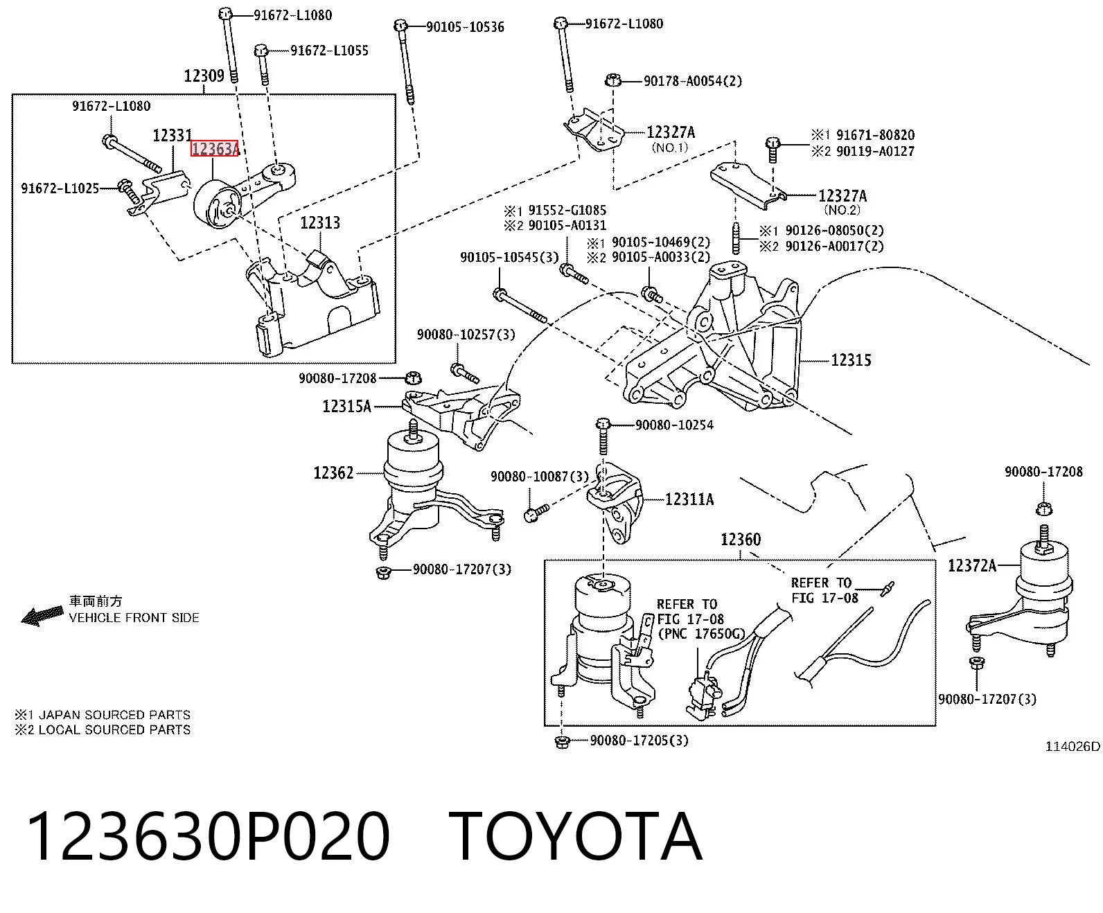123630P020 Toyota Poduszka (podpora) silnika prawa