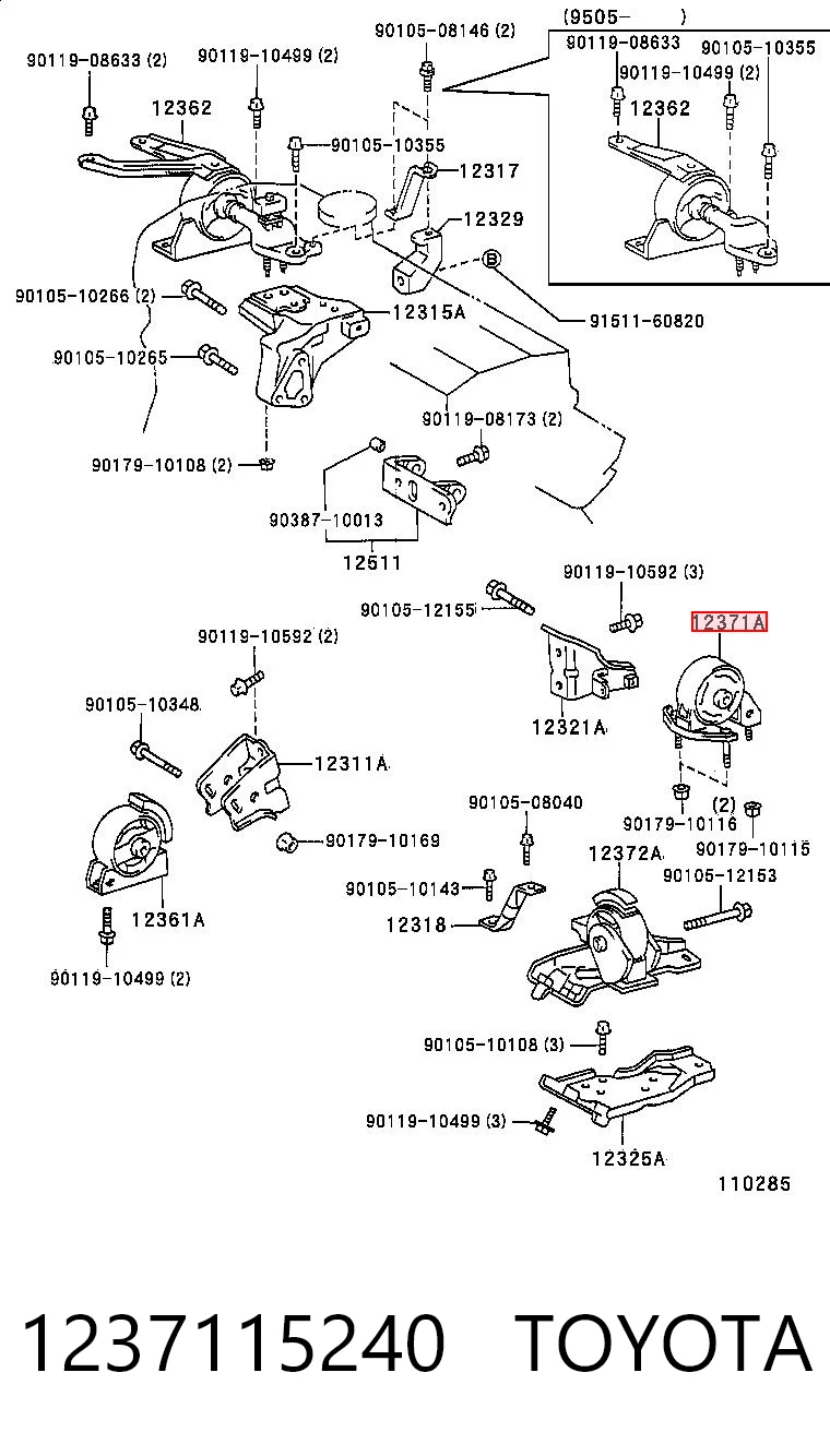 Poduszka (podpora) silnika tylna Toyota Corolla liftback (E10) (1992 - 1997) cena, od 25,96 USD