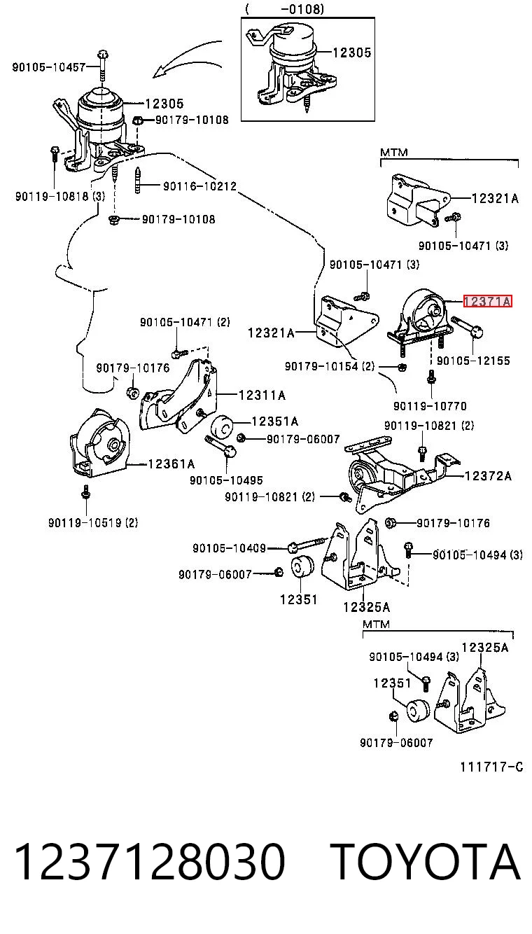 1237128030 Toyota Poduszka (podpora) silnika tylna