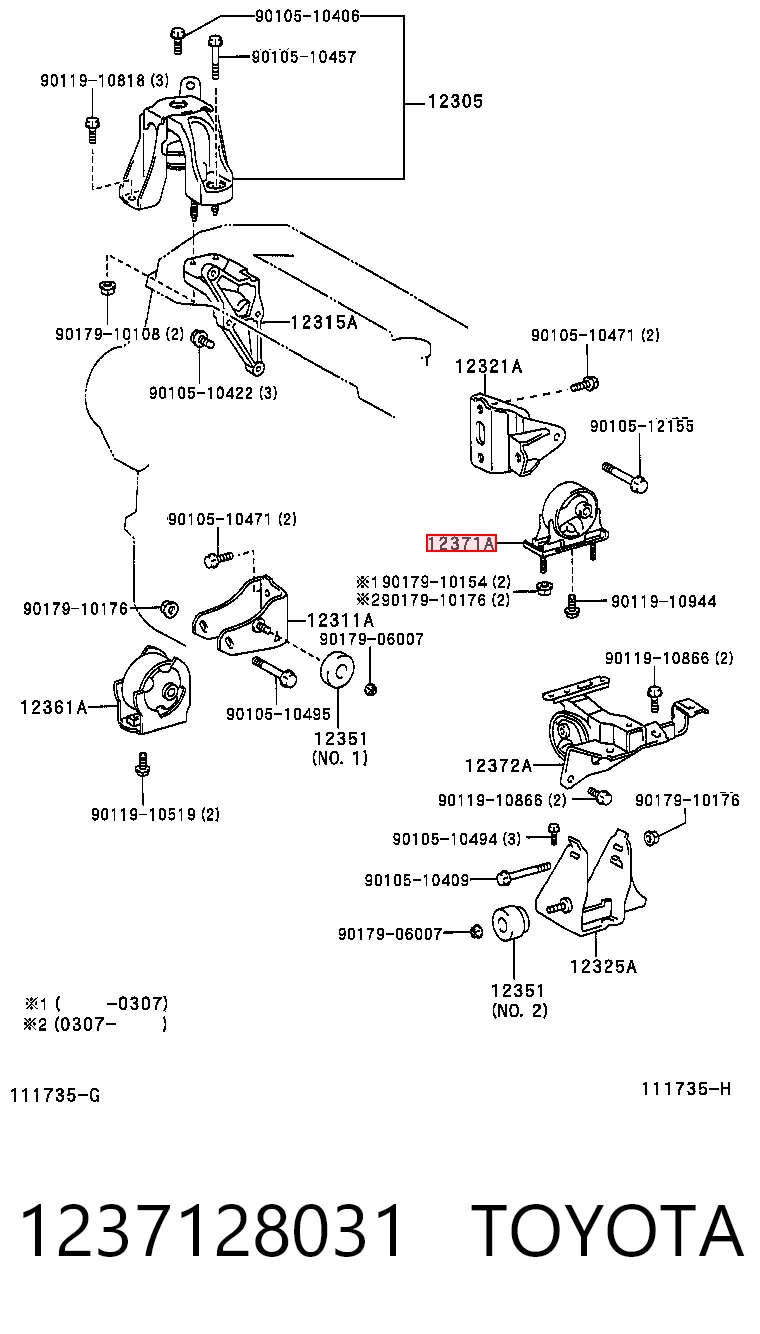 1237128031 Toyota Poduszka (podpora) silnika tylna