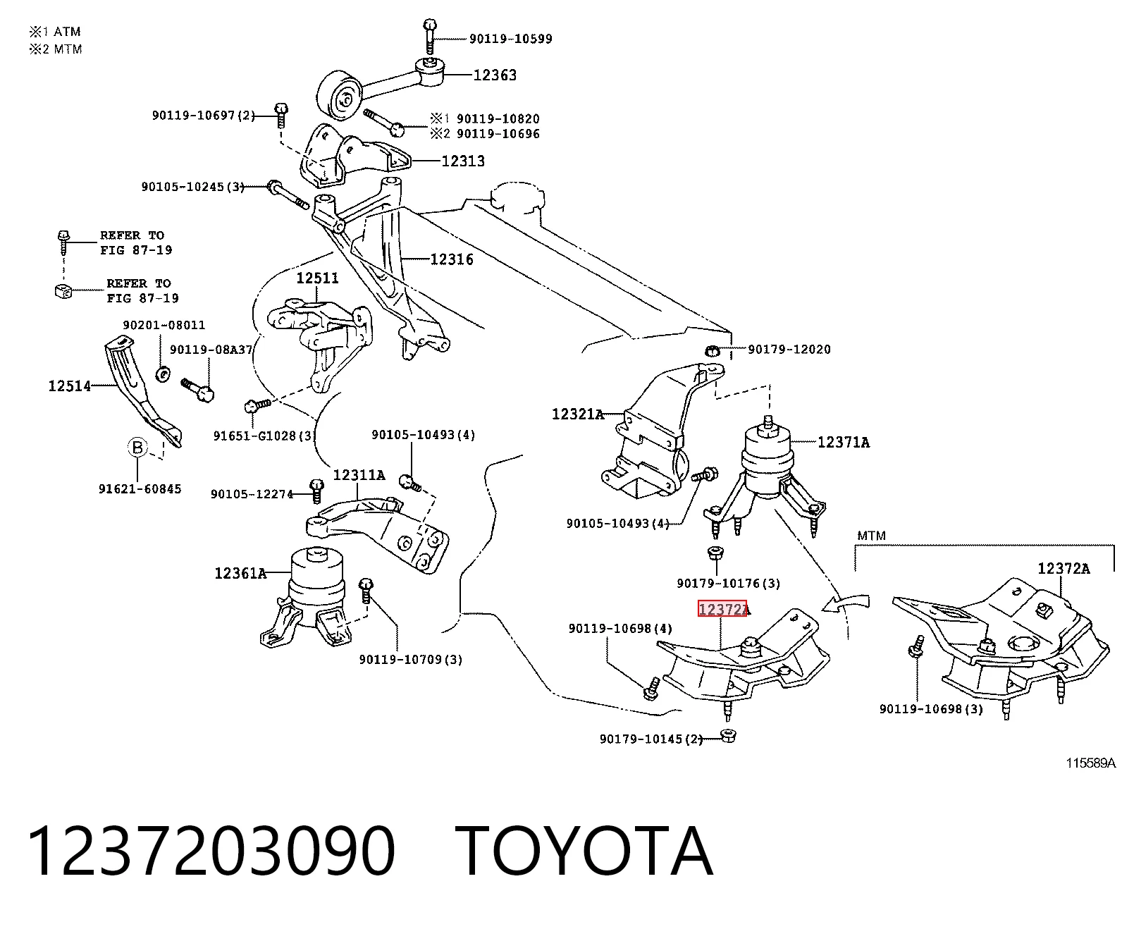Do koszyka Poduszka (podpora) silnika lewa Toyota Camry III V10