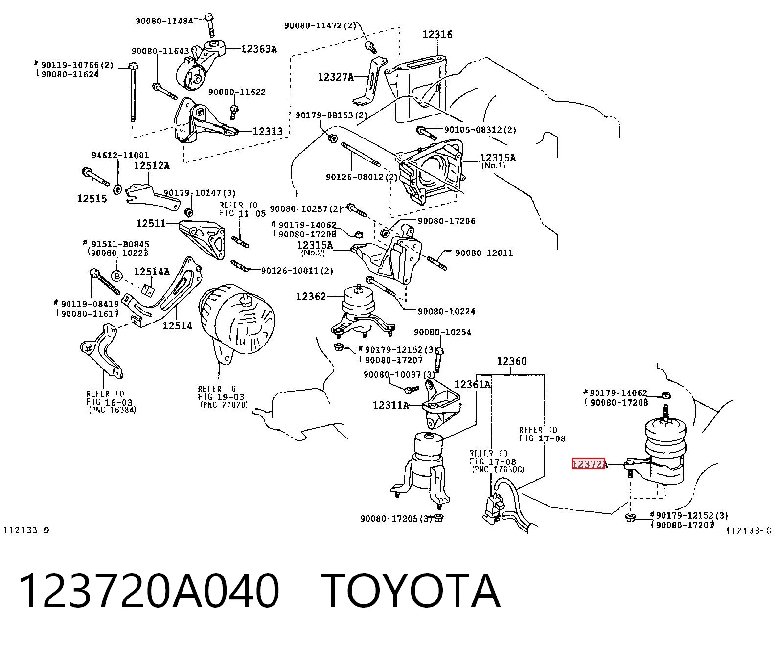 123720A040 Toyota Poduszka (podpora) silnika lewa