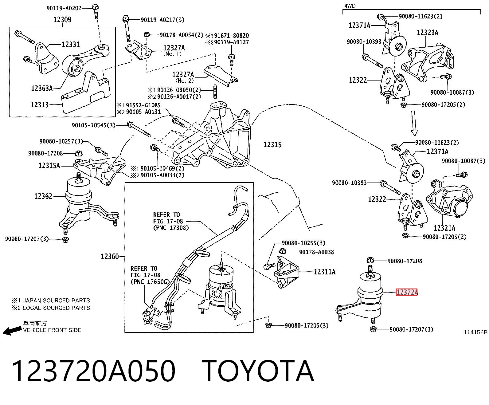123720A050 Toyota Poduszka (podpora) silnika lewa