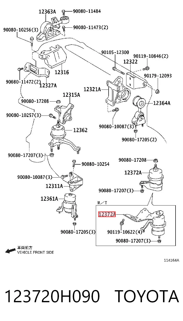 123720H090 Toyota Poduszka (podpora) silnika lewa