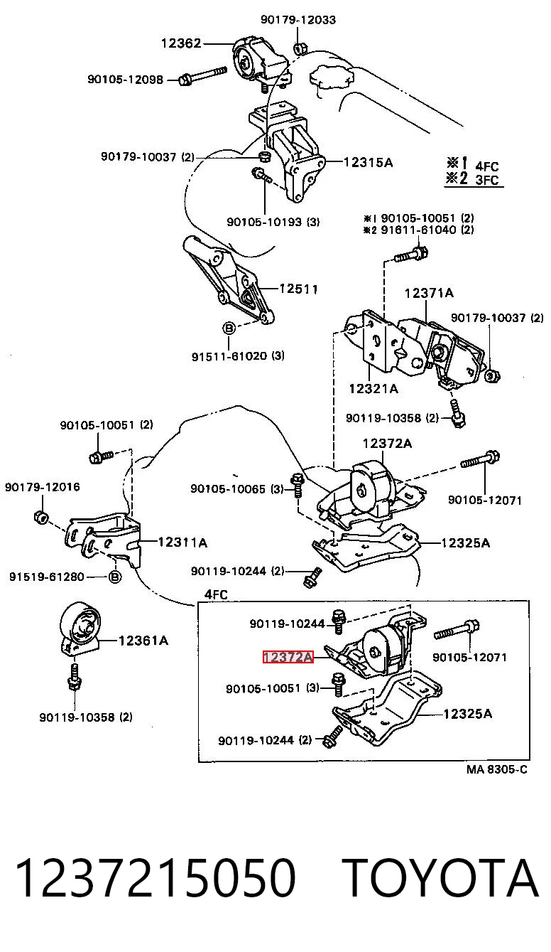 1237215050 Toyota Poduszka (podpora) silnika lewa