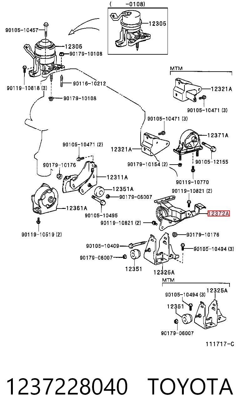 1237228040 Toyota Poduszka (podpora) silnika lewa