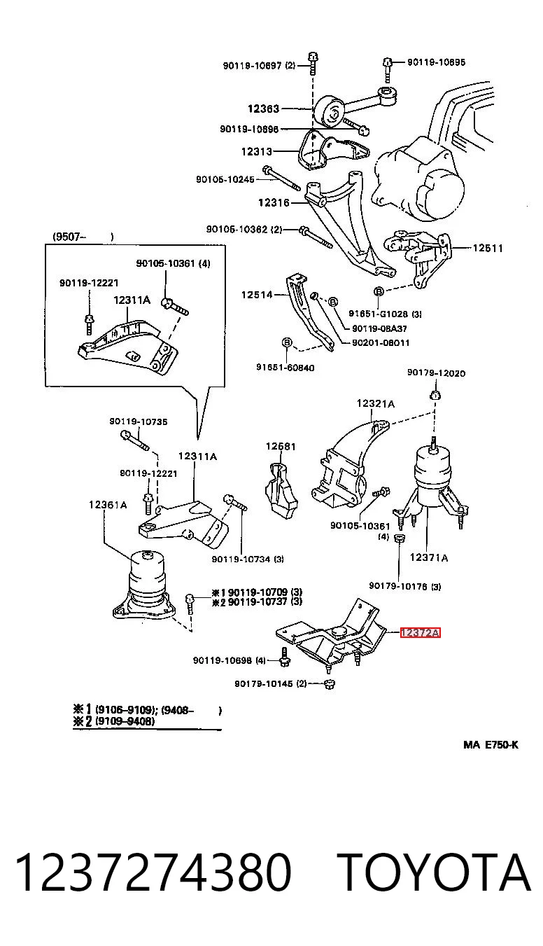 Poduszka (podpora) silnika lewa Toyota Camry III sedana (V10) (1991 - 1996) cena, od 38,03 USD