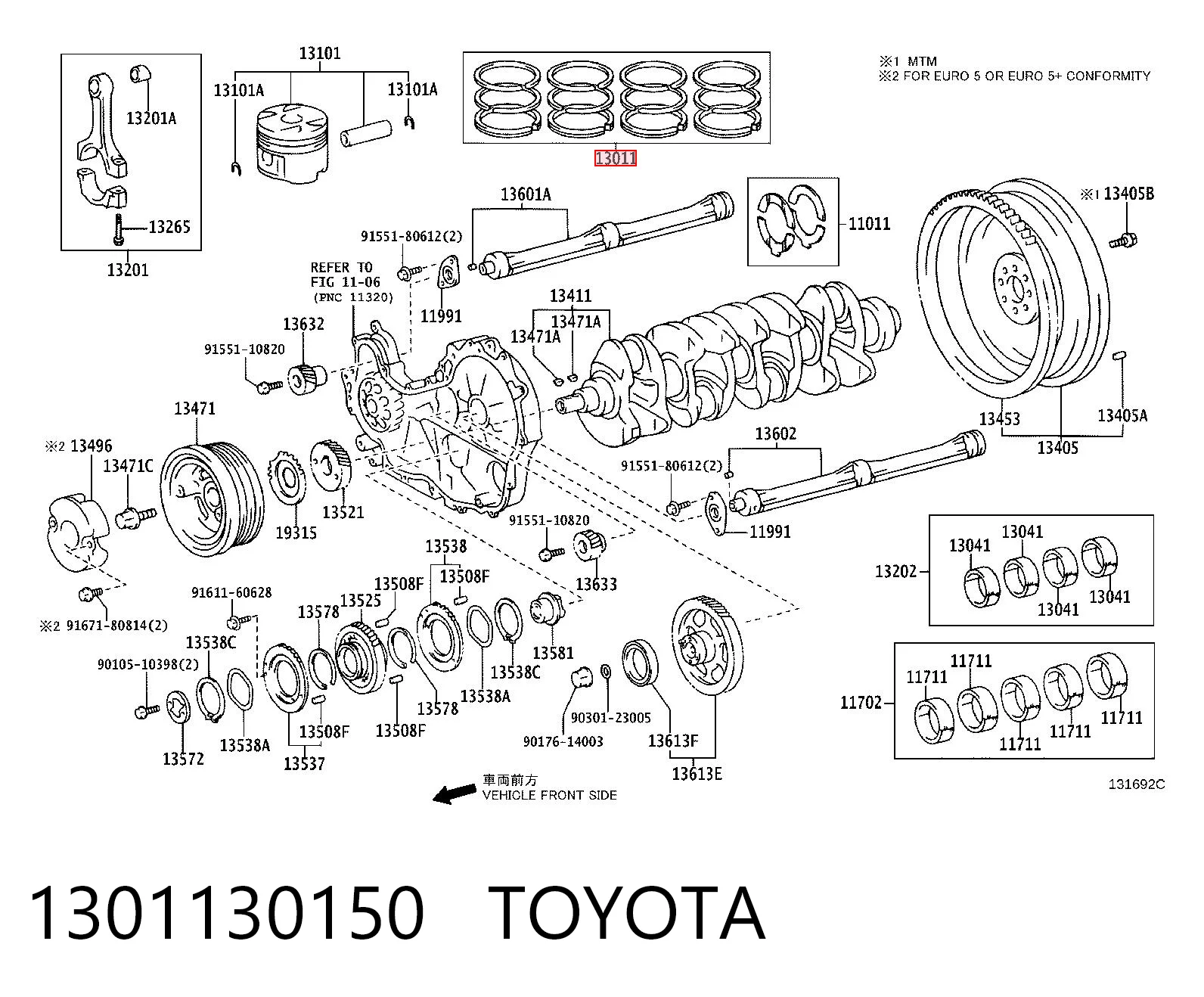 1301130150 Toyota Zestaw pierścieni tłokowych do silnika, STD