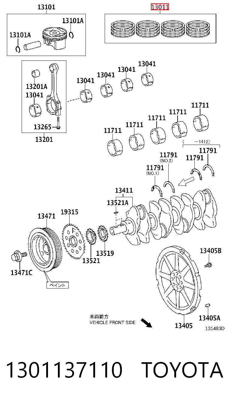 1301137110 Toyota Zestaw pierścieni tłokowych do silnika, STD