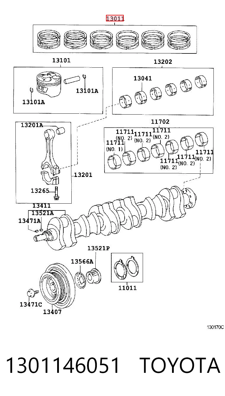 1301146051 Toyota Zestaw pierścieni tłokowych do silnika, STD