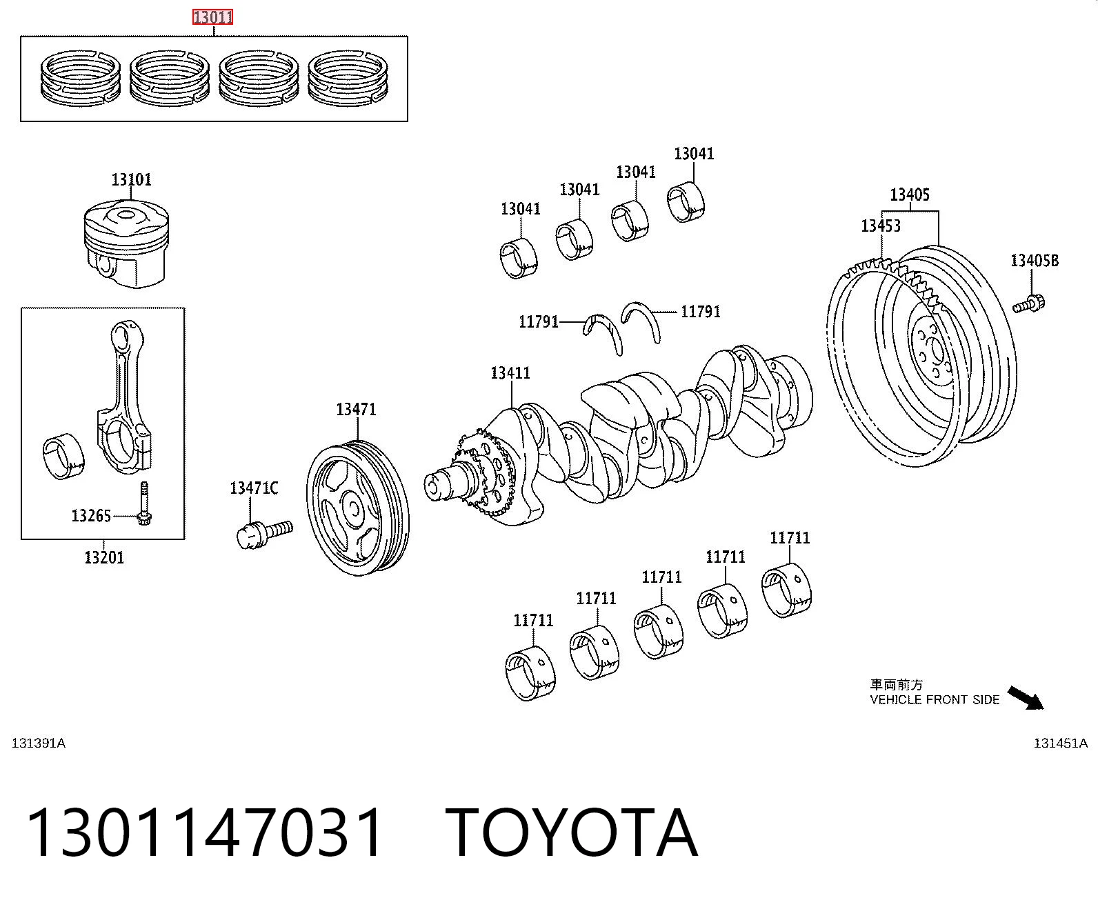 1301147031 Toyota Zestaw pierścieni tłokowych do silnika, STD