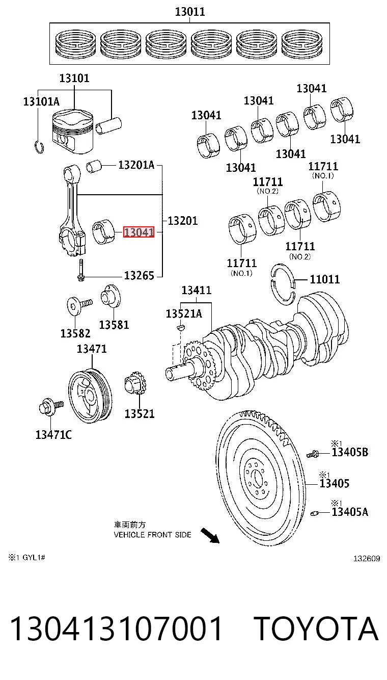 130413107001 Toyota Panewki korbowodowe wału korbowego, zestaw, standardowe (STD)