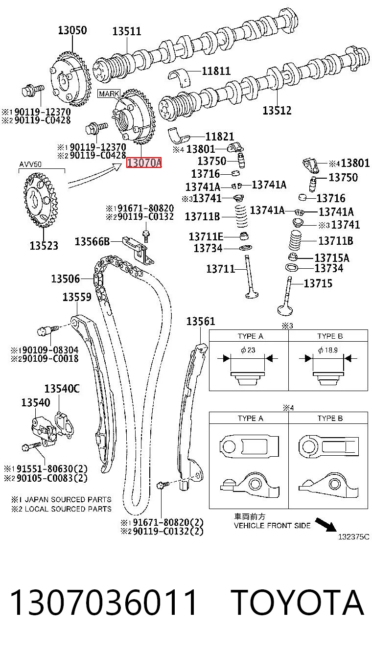 1307036011 Toyota Koło zębate walcowe wałka rozrządu wydechowego