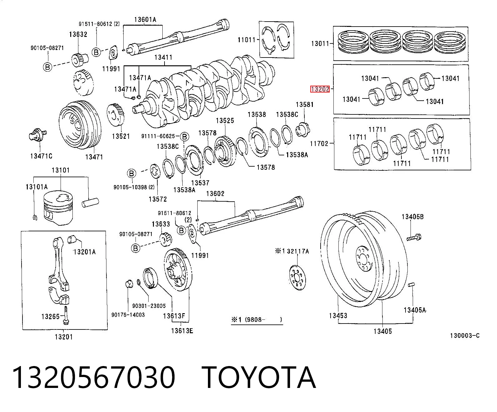 Panewki korbowodowe wału korbowego, zestaw, 2. naprawa (+0,50) do Toyota Land Cruiser 90 J9