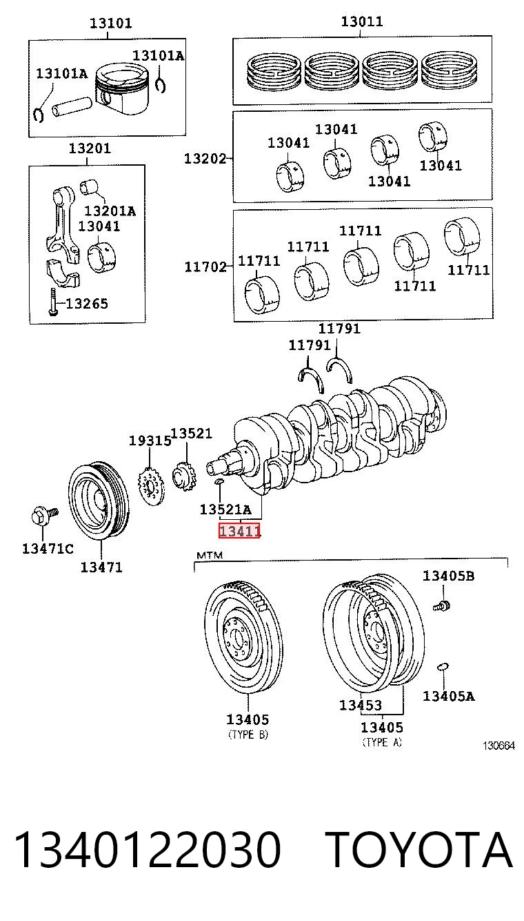 1340122030 Toyota Wał korbowy silnika