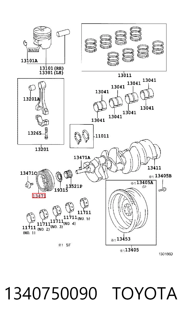 1340750090 Toyota Koło pasowe wału korbowego