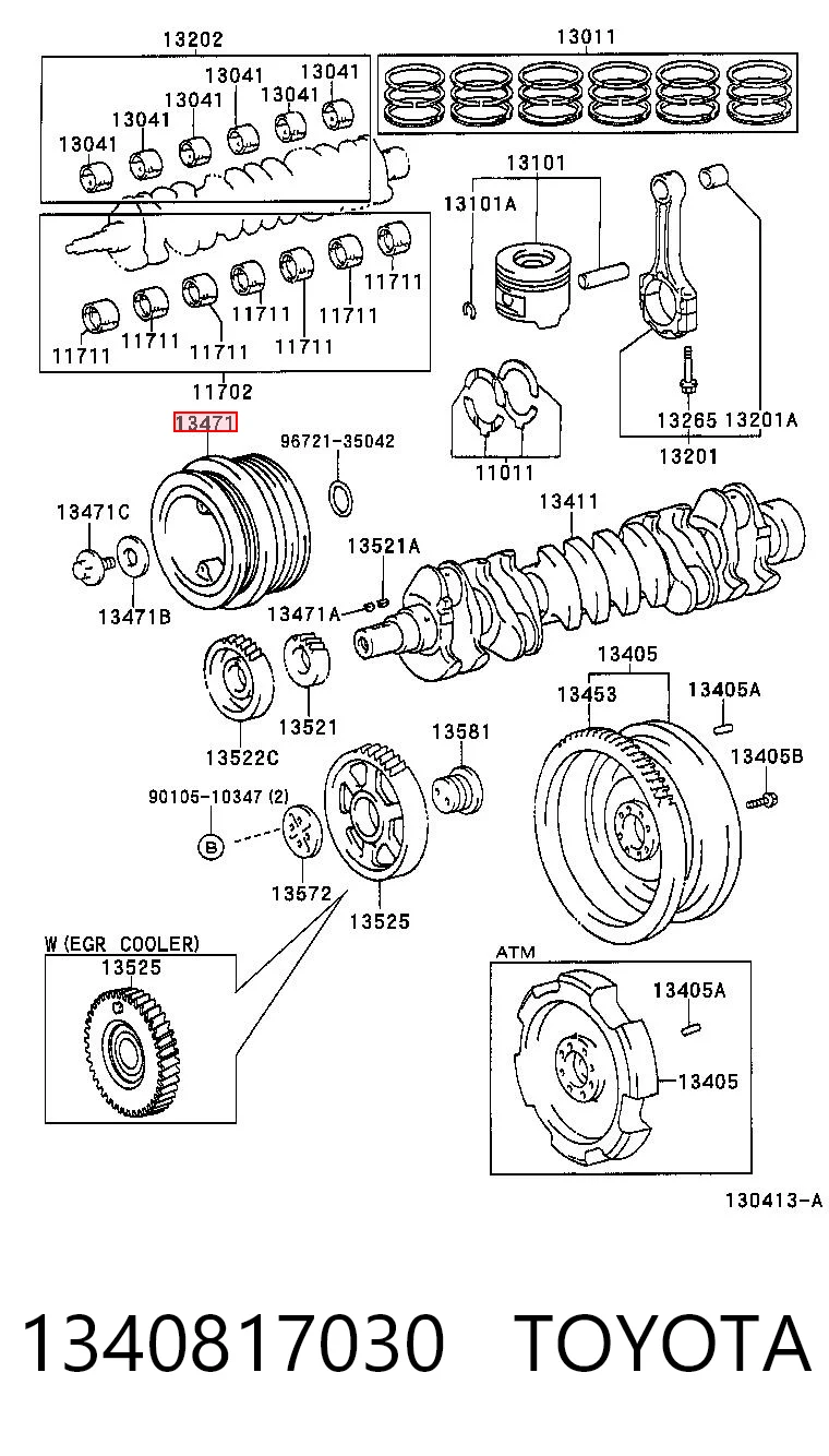 1340817030 Toyota Koło pasowe wału korbowego