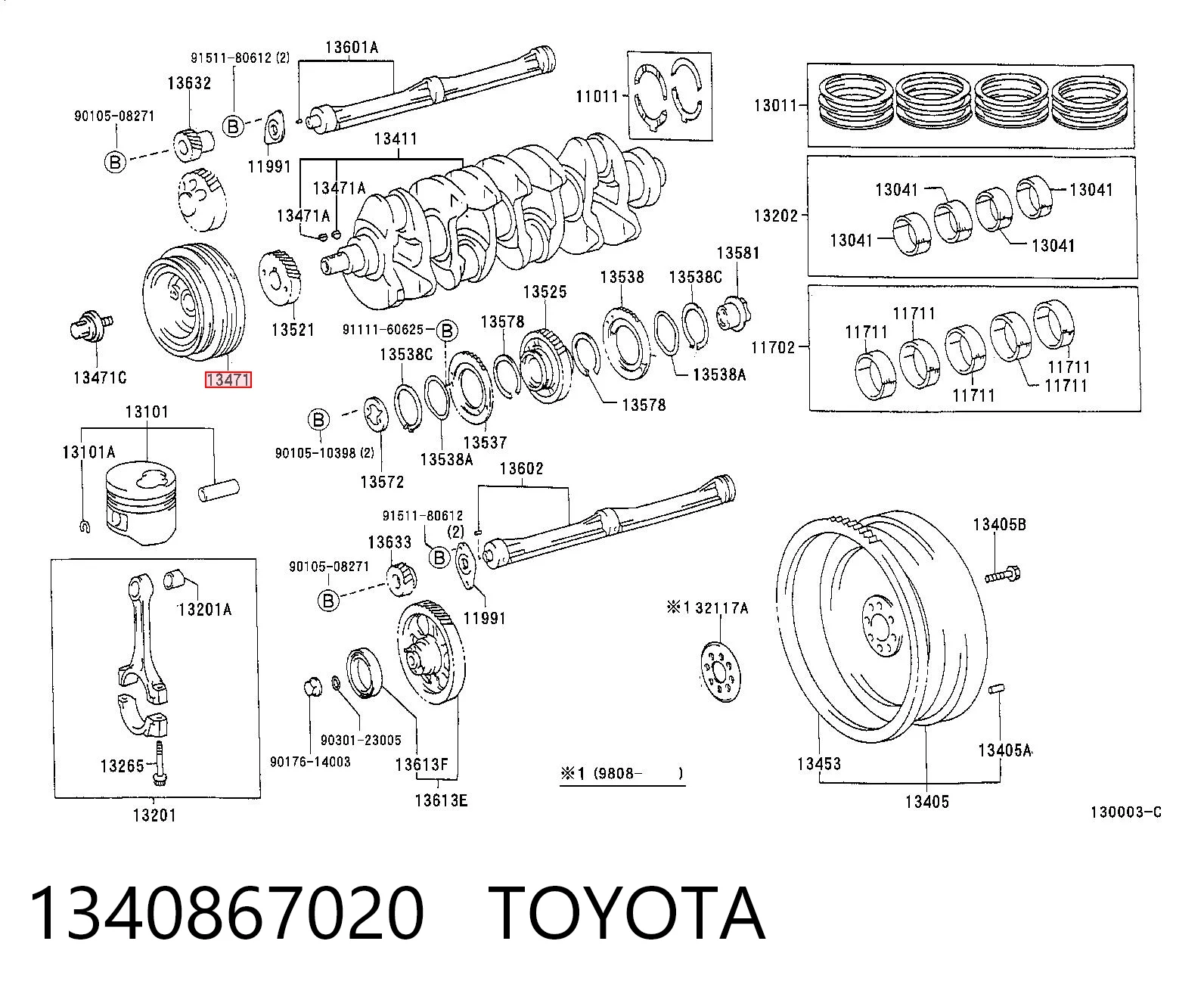 1340867020 Toyota Koło pasowe wału korbowego