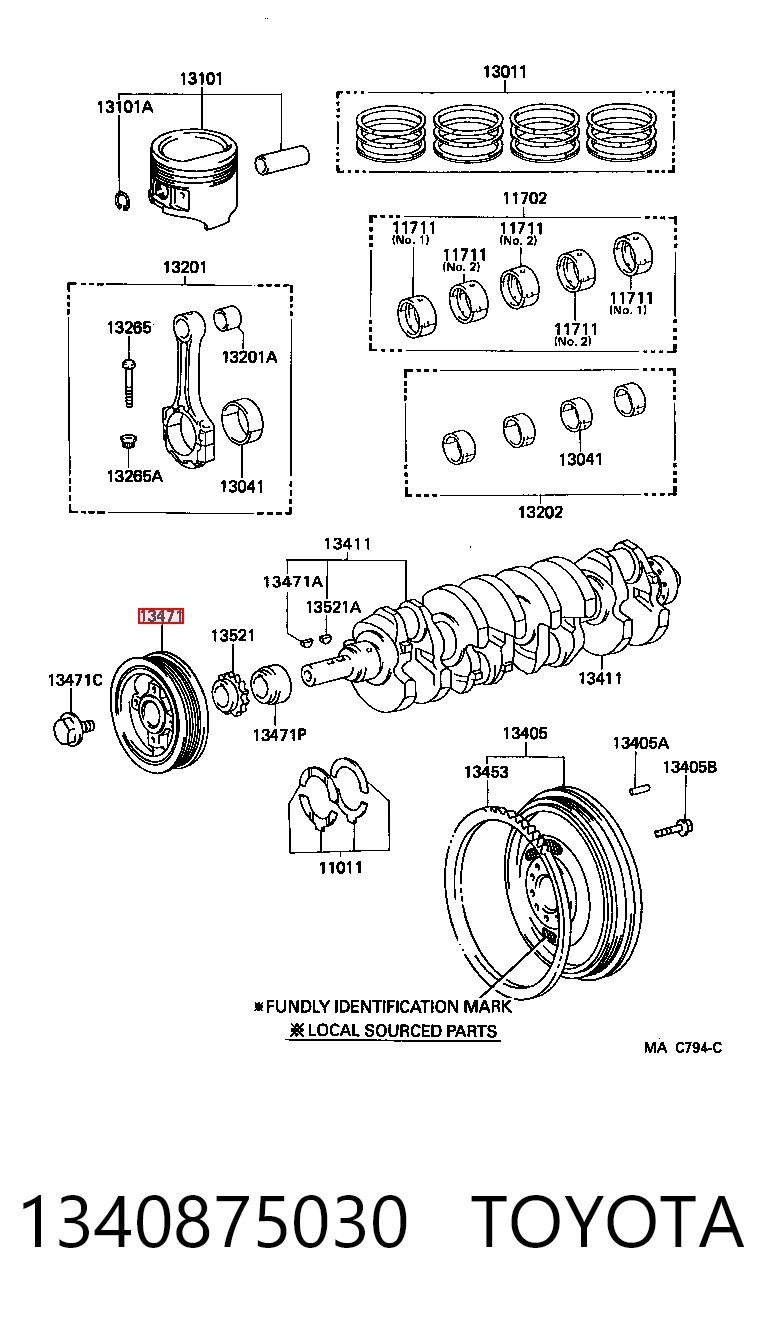 1340875030 Toyota Koło pasowe wału korbowego