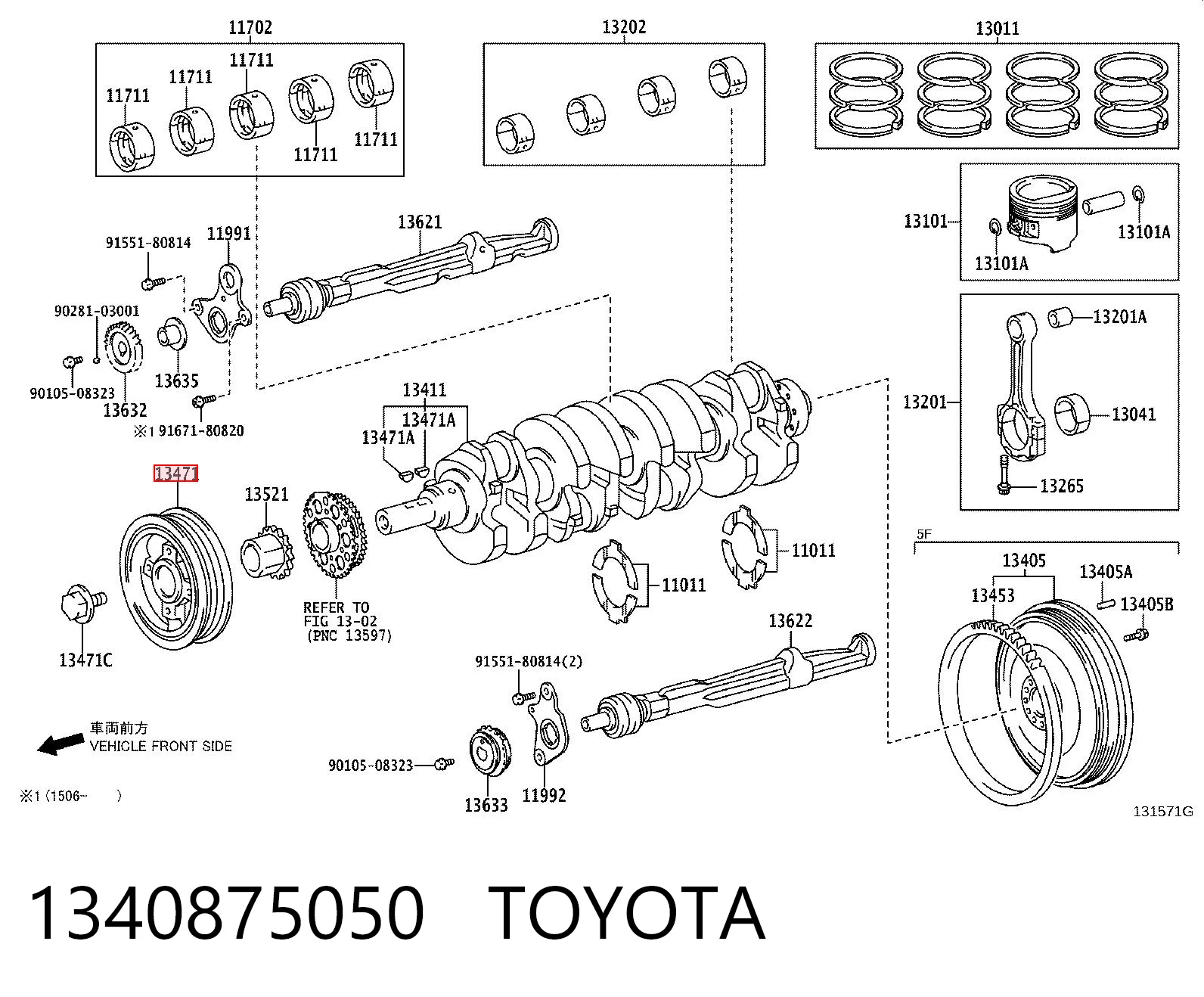 1340875050 Toyota Koło pasowe wału korbowego
