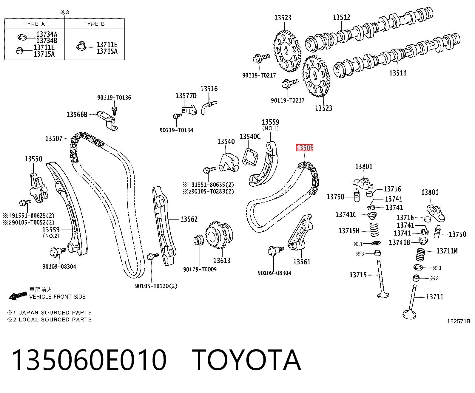 135060E010 Toyota Łańcuch rozrządu górny