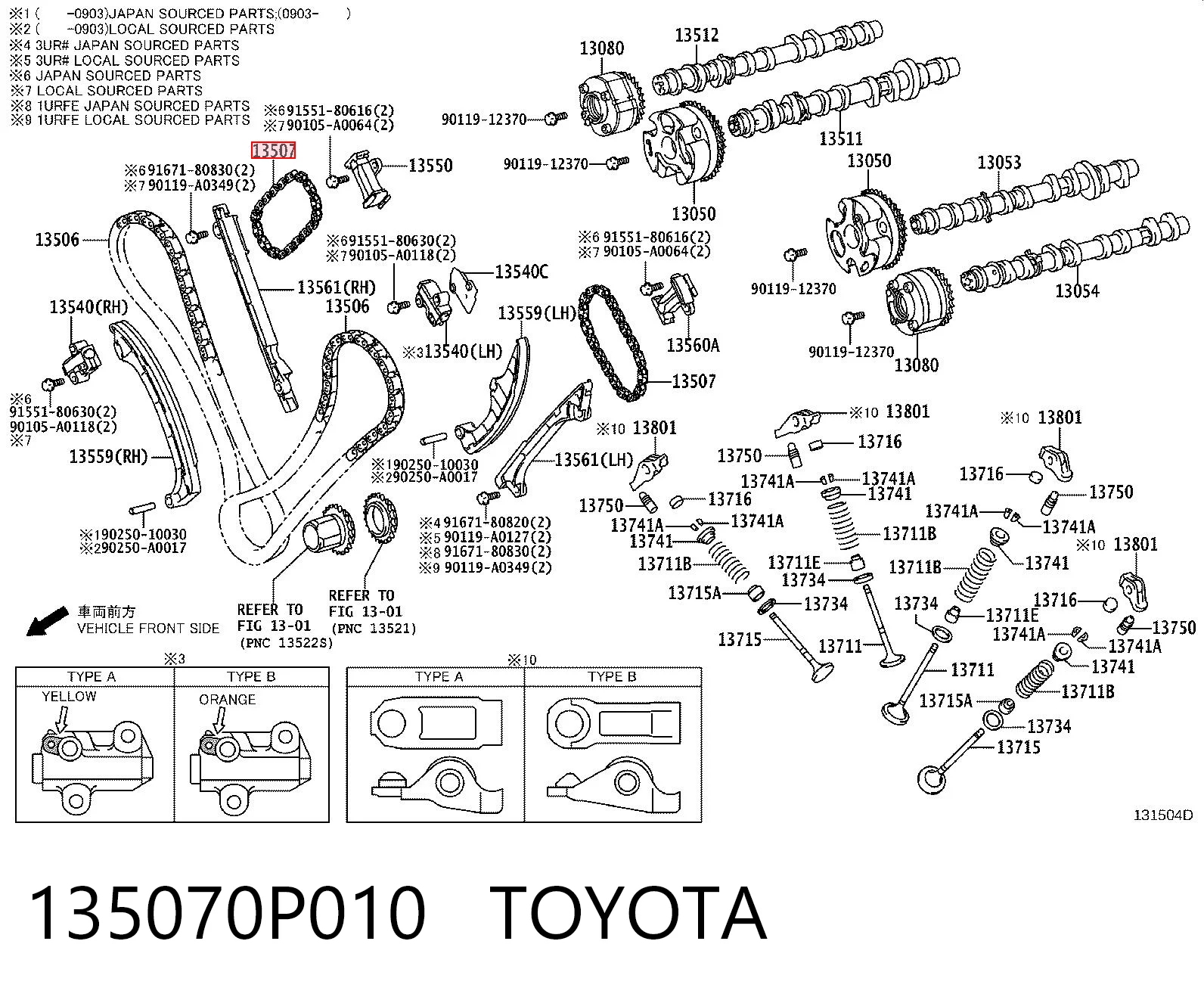 135070P010 Toyota Łańcuch rozrządu górny