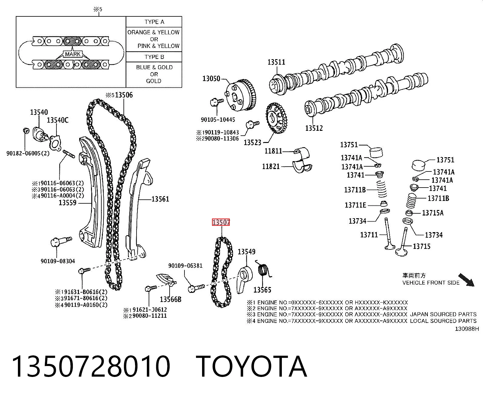 1350728010 Toyota Łańcuch pompy oleju
