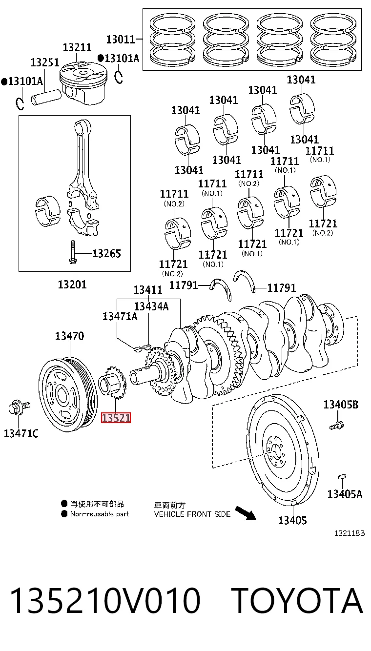 135210V010 Toyota Koło zębate walcowe napędu wałka rozrządu