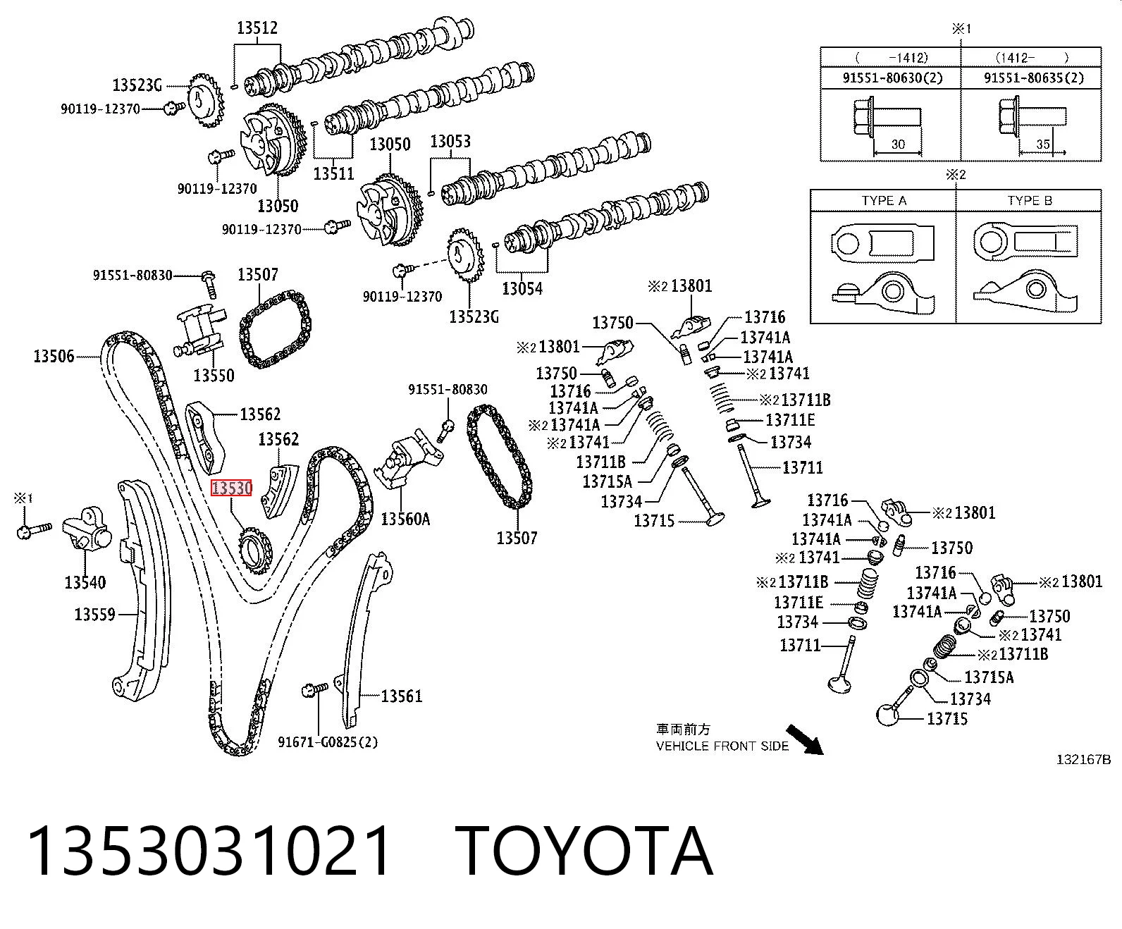 1353031021 Toyota Koło pasowe łańcucha rozrządu